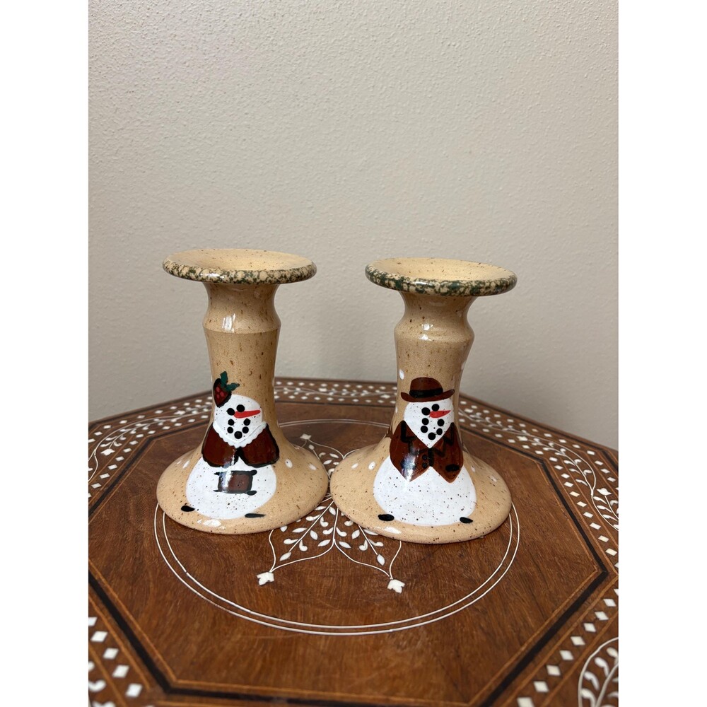 Vintage Three Rivers Pottery Candle Holders ‘The Snowman Family Tree Collection’